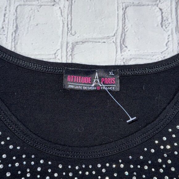 AttitudeâŻParis Rhinestone âParisâ Tee â Black ⢠Womenâs XL ⢠Excellent Condition - Picture 4 of 5